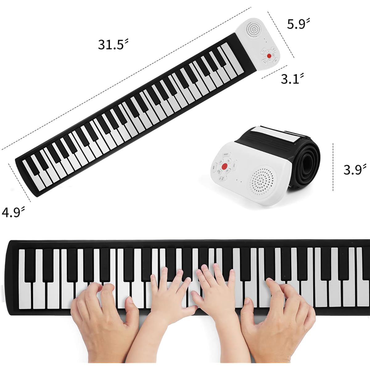 Hami Roll Up Piano Portable Electronic Piano for Beginners and Kids 49 Keys Flexible Kids Foldable Roll Up Educational Electronic Digital Music Piano Keyboard with Recording