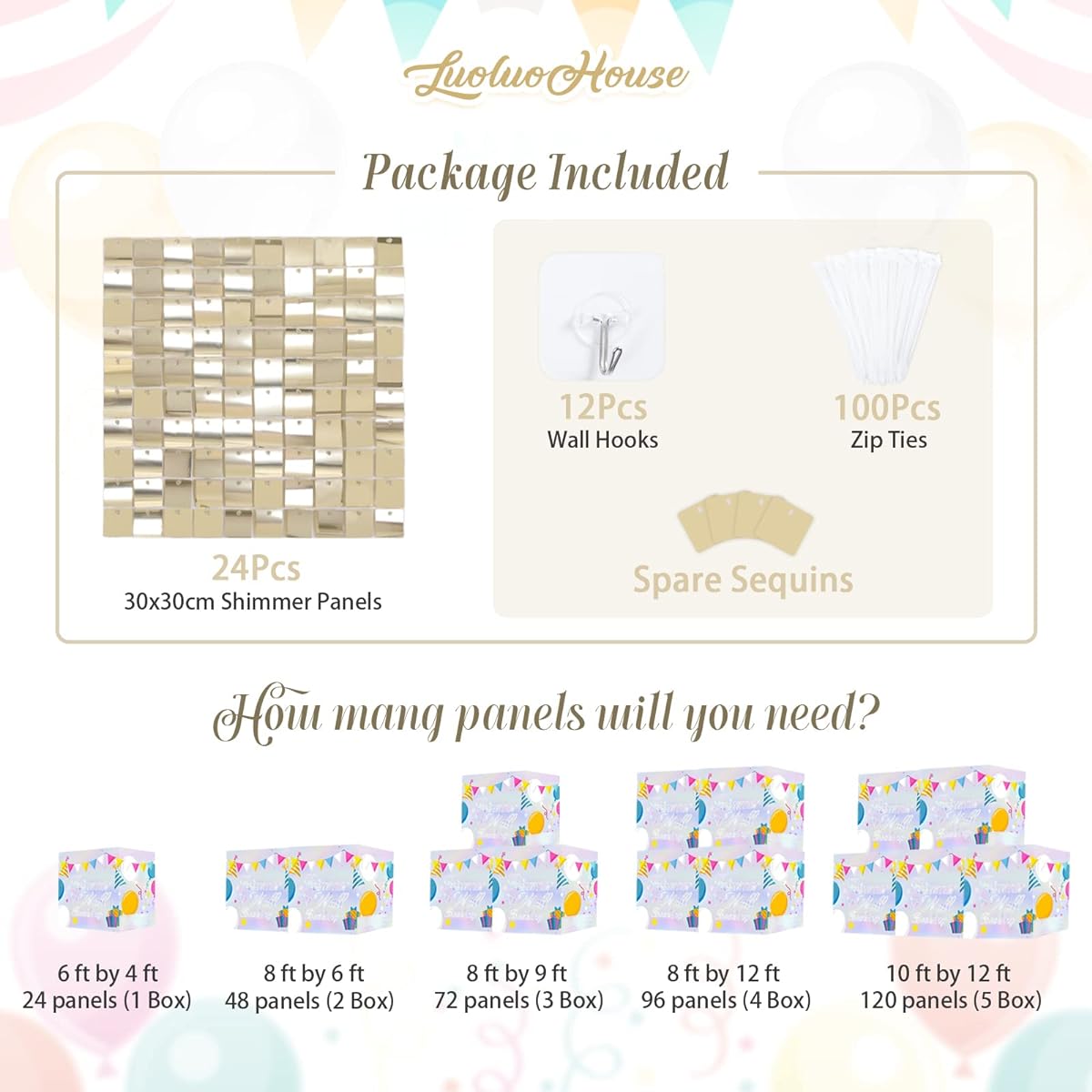 Glitter Wall Backdrop for Parties - 24 Pieces Square Sequin Wall Panels Light Gold Christmas Background Wall Decor for Birthday Decorations Wedding Bachelorette Party