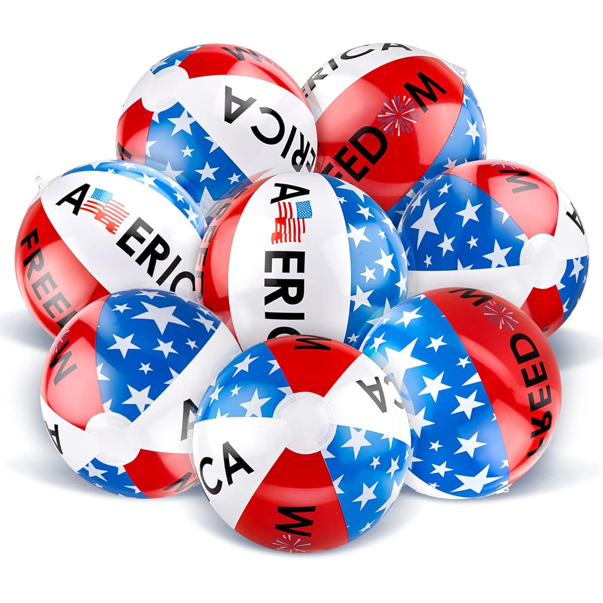 Whaline 8 Pieces 4th of July Inflatable Beach Balls 11.8 Inch Patriotic American Freedom Party Favors Gifts Red Blue White Stars Pool Floating Balloons Independence Day Summer Water Sand Game Supplies