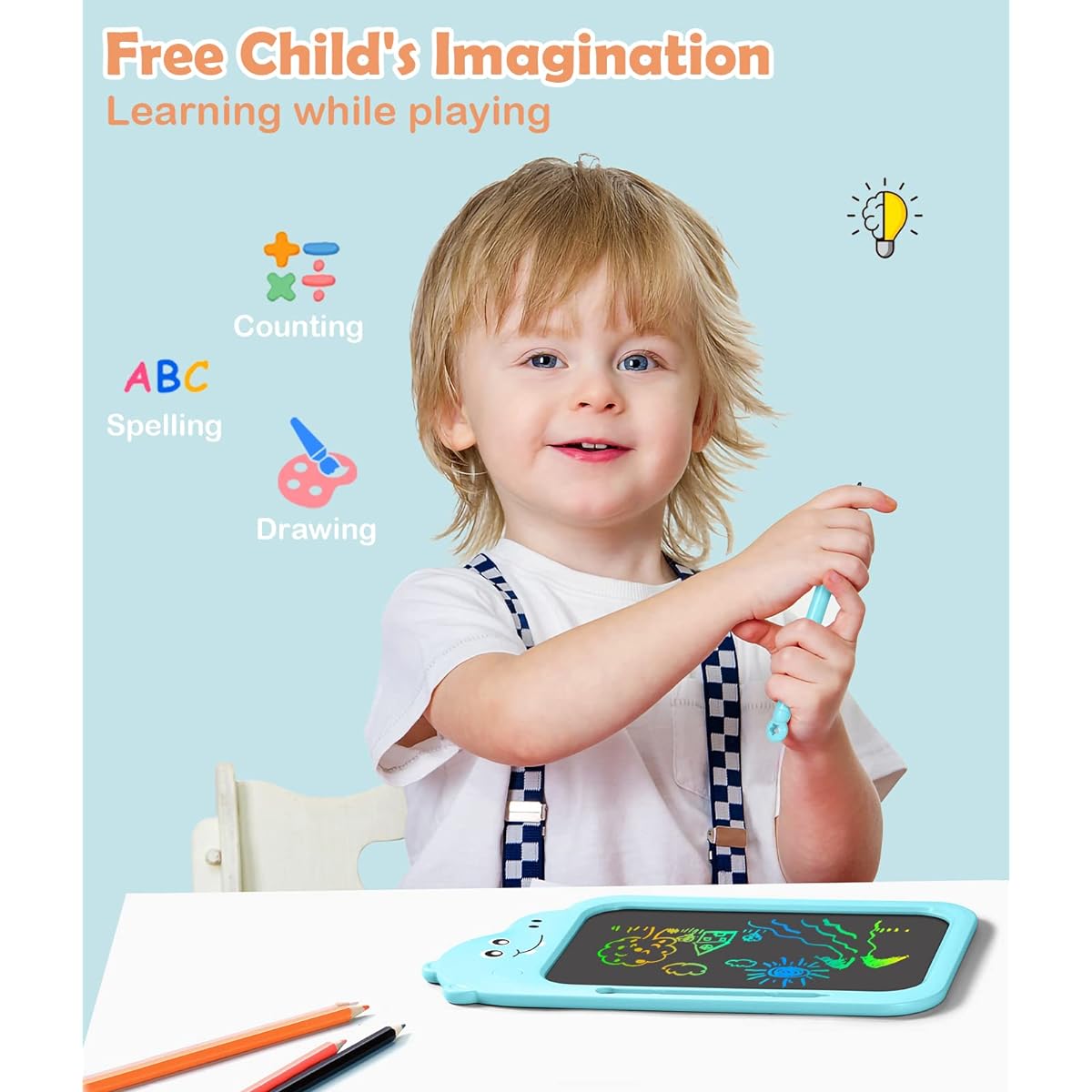 LCD Writing Tablet 8.5 Inch Bear Design Colorful Doodle Board Drawing Pad for Kids Drawing Tablet Girls Toy 6-8 Years Old Educational Kids Toy Birthday Gift 3 4 5 6 7 8 Years Old Toddler Girls Boys