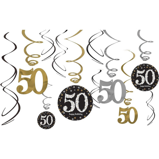 Amscan Sparkling Gold Celebration 50th Birthday - 12 Swirls Decorations / Amscan Sparkling Gold Celebration 50th Birthday - 12 Swirls Jewelry