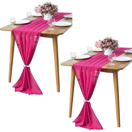 2 Pack 10ft Fuchsia Chiffon Table Runner Sheer 29x120inch Romantic Wedding Decor Bridal & Baby Shower Birthday Rustic Party Decorations