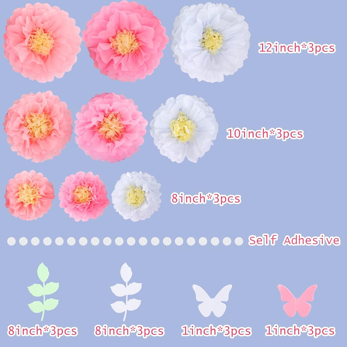 Tawuheik Paper Flower Tissue Pom Poms for Wall Wedding Baby Shower Room Party Chrysanth DIY Craft Decoration (Set of 21 Pink White Yellow Green)
