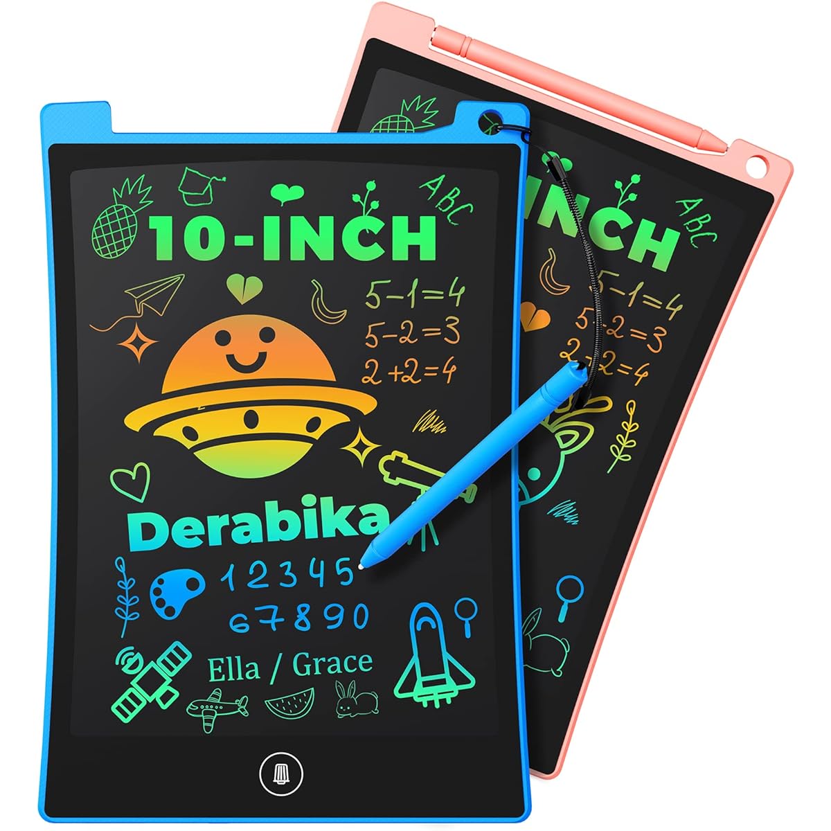 Derabika Toddler Toys Learning Education 10" LCD Writing Tablet for 3 4 5 6 7 Year Old Girls Boys Drawing Pad for Kids Travel Essentials Game Gifts (Blue+Pink) 2PCS
