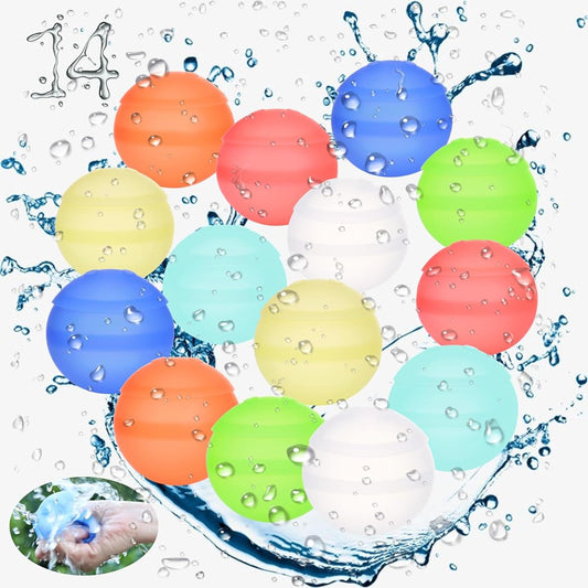 Aokeleilei Reusable Water Balloons for Kids 14/28pcs Quick Fill Refillable Silicone Water Bomb Game Splash Ball Boys Girls Outdoor Toys Activity Summer Toys Party Favors (14)