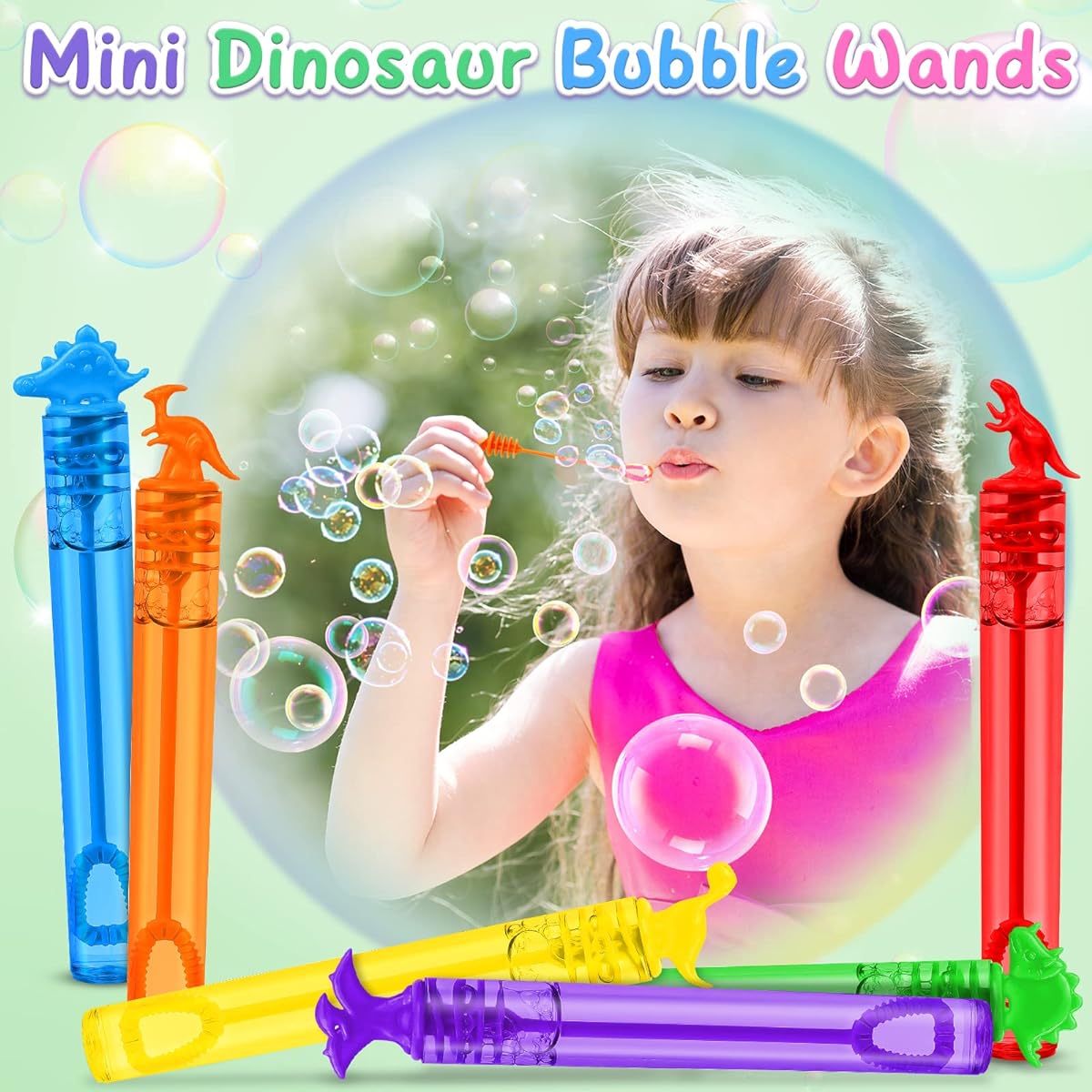 200pcs Mini Dinosaur Bubble Wands for Kids Bulk Party Favors for Birthday Christmas New Year Valentine's Day Carnival School Class Prizes for Boys & Girls Ideal Goodie Bag Stuffers