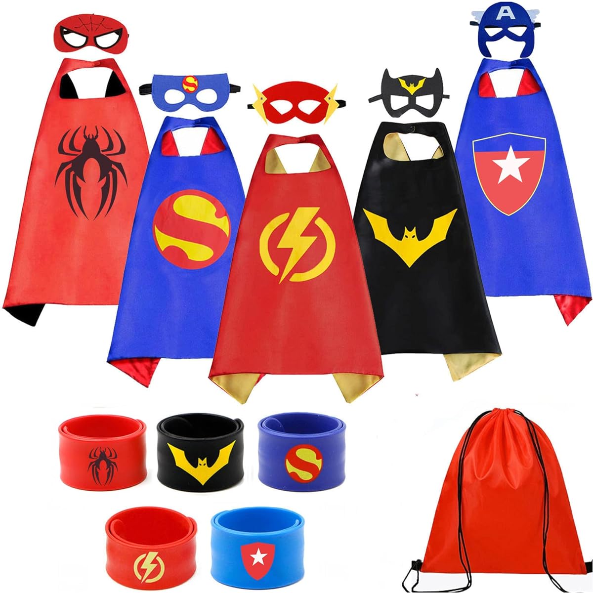 KARAZZO Superhero Cape Set and Wristbands Kids Costume Halloween Christmas Cosplay Dress Up Gifts for Boys Girls (5 Pieces)