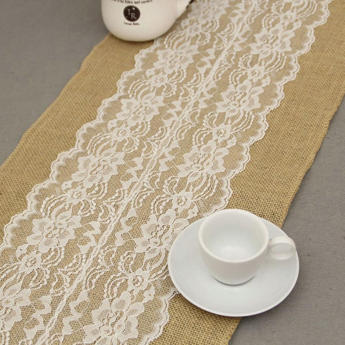 Burlap Lace Hessian Table Runner Jute Country Outdoor Wedding Party Decor