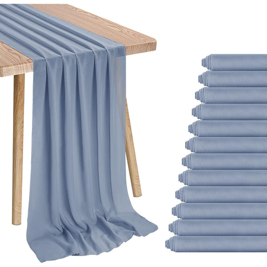 12 Pack 10ft Dusty Blue Chiffon Table Runner Wedding Table Runner 28 x 120 Inch Sheer Table Runner Decor Wedding Romantic Bridal Shower Baby Shower Birthday Party Cake Table