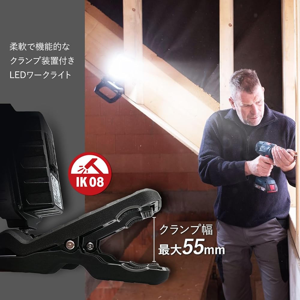 Brennenstuhl Work Light Clamp Type LED Work Light USB Rechargeable Floodlight Mobile Battery Function (20W Japanese Instruction Manual Included)