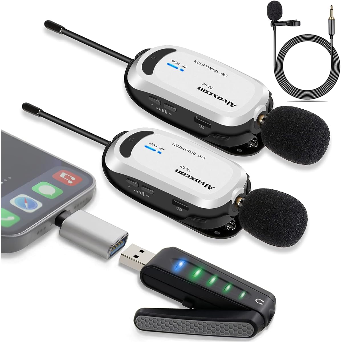 Wireless Microphone USB Alvoxcon Wireless Microphone PC Microphone Android Phone iPhone Lapel Microphone with Earphone Jack UHF Recording and Recording Amplification Monitoring Lightweight Japanese Instruction Manual for Two People UM320Pro