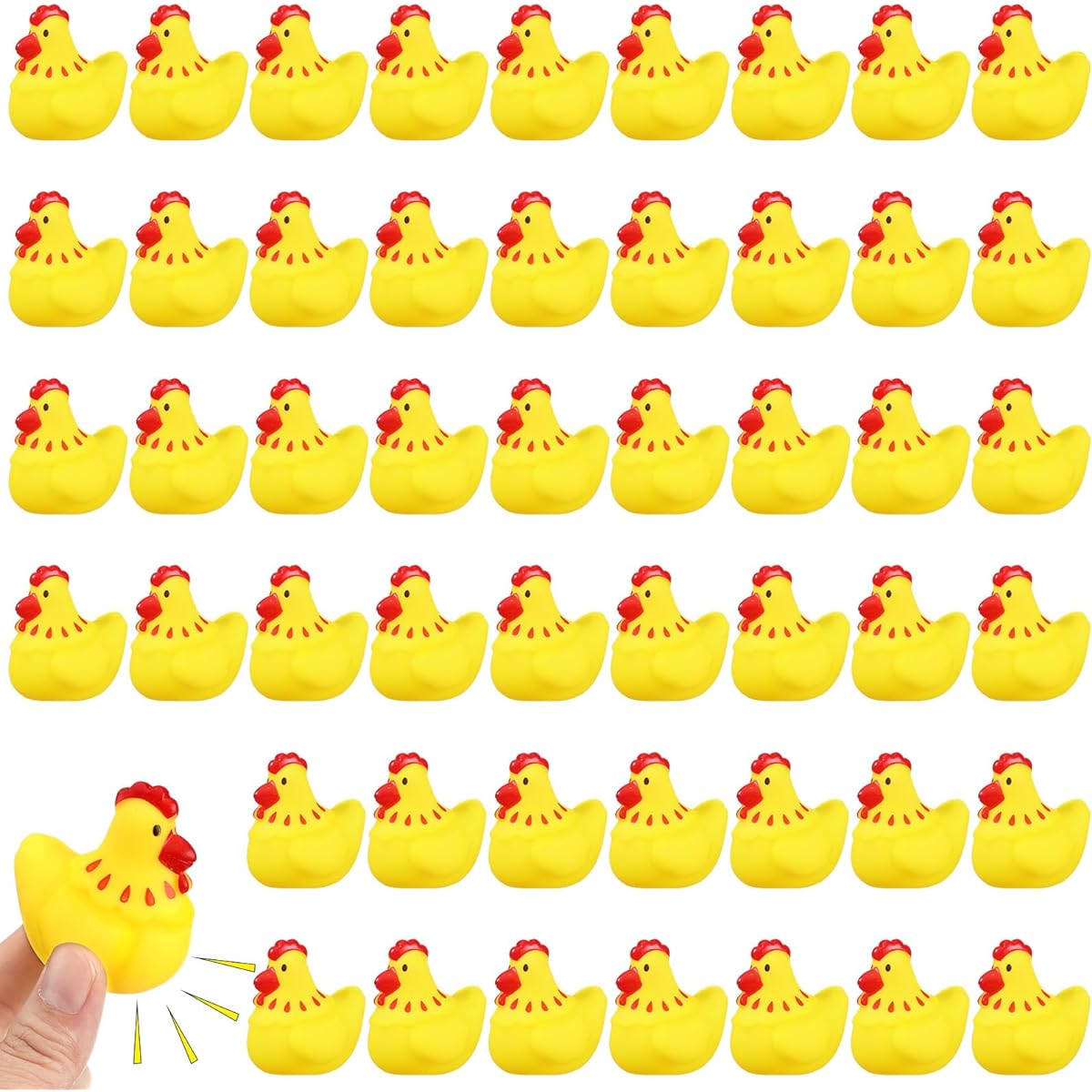 Libima Rubber Chicken Bath Toys 100 Pieces Bulk Mini Chick Squeezable Squeaky Toys Yellow Floating Rubber Toys Pool Bathtub Toys Boys Girls Shower Birthday Party Favor Gift
