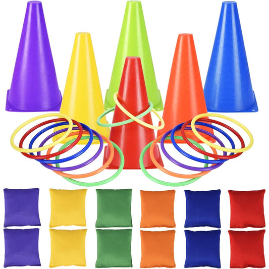 31 Pieces Christmas Carnival Games 3 in 1 Indoor Outdoor Bean Bag Ring Toss Game Kids Birthday Party Plastic Soft Cone Yard Lawn Game Family Party Kids Gift