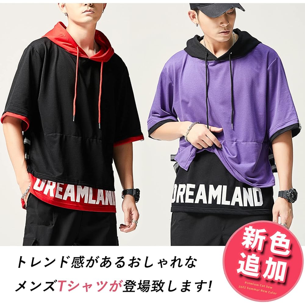 [Moshtashio] Men's Hoodie, 3/4 Sleeve T-Shirt, Summer Clothes, Hooded, Sports, Loose, Casual, Pullover, Cotton, Large Size, Hip Hop Streetwear