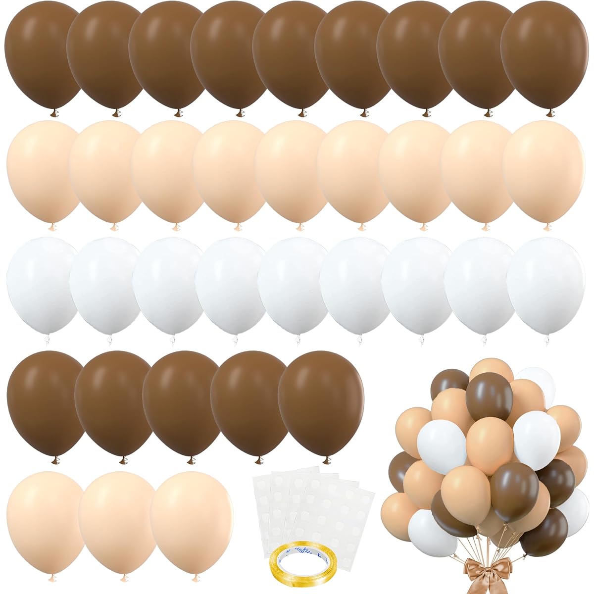 Party Balloon Kit 82pcs Latex 10" Brown Khaki Cream Balloons with Brown Ribbon for Birthday Weeding Party Valentine's Day Decorations Baby Shower Bear Party Supplies (Style 5)