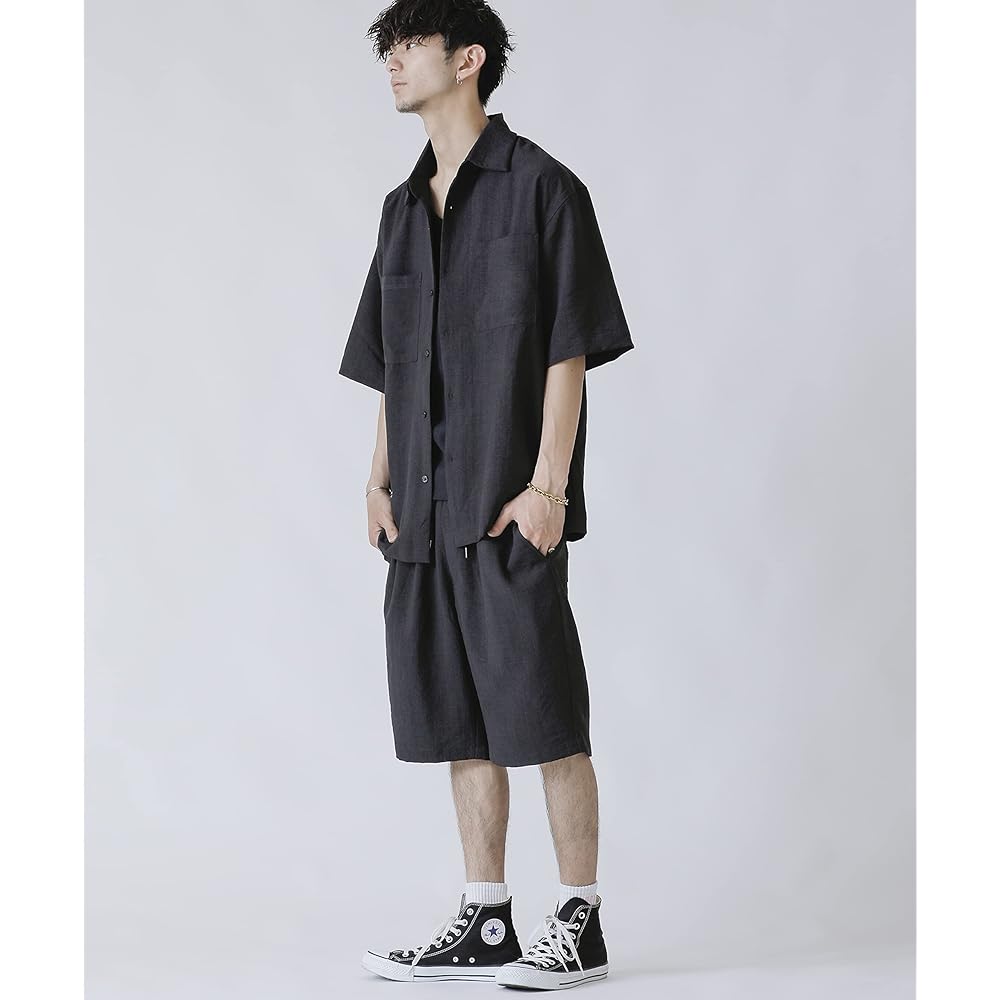 [ADMIX ATELIER SAB MEN] ADMIX ATELIER SAB MEN Men's Suit Plain CPO Shirt & Half Pants & Drawstring Setup 3 Piece Set 02-40-7008