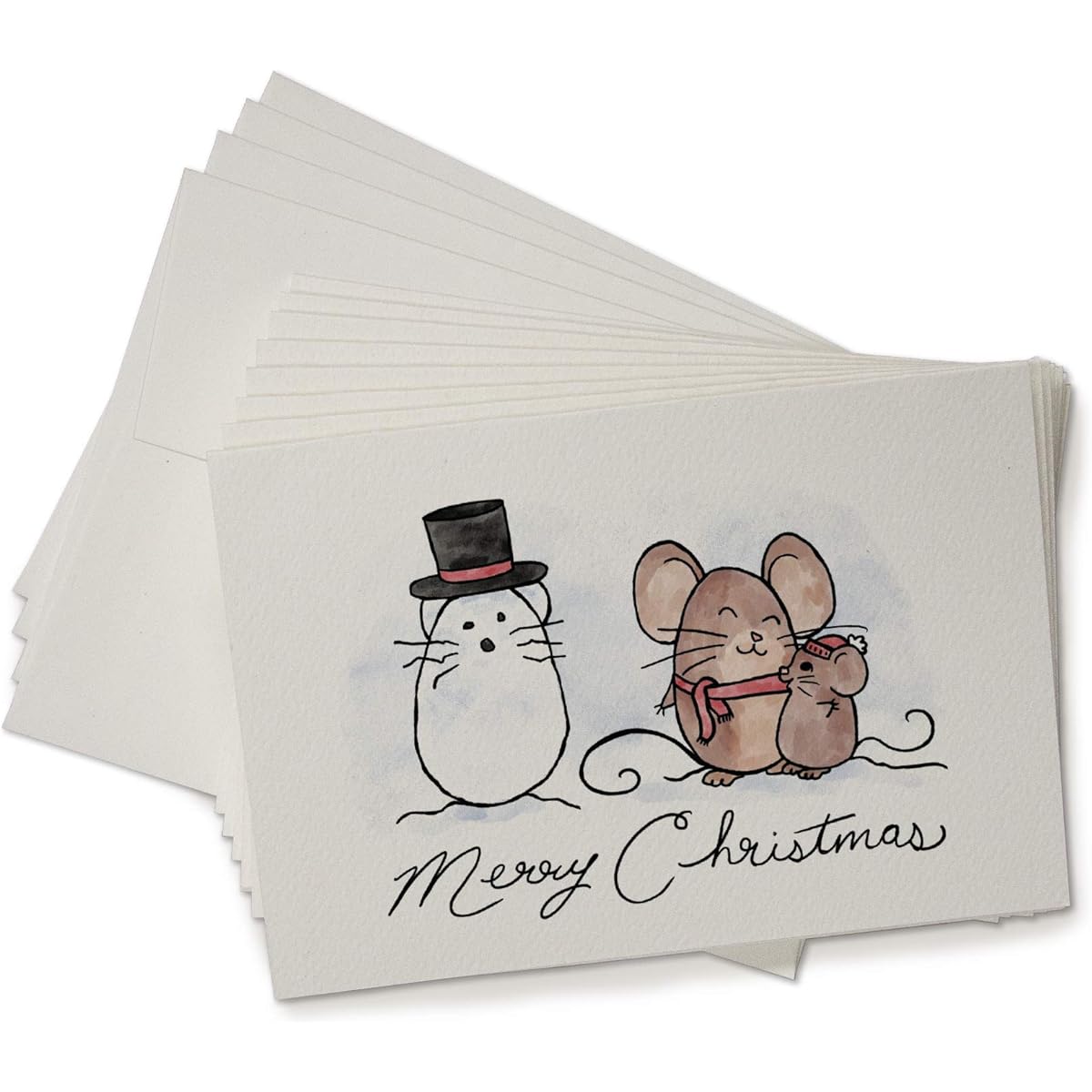 Snowman Mouse Christmas Cards - 24 Greeting Cards with Envelopes