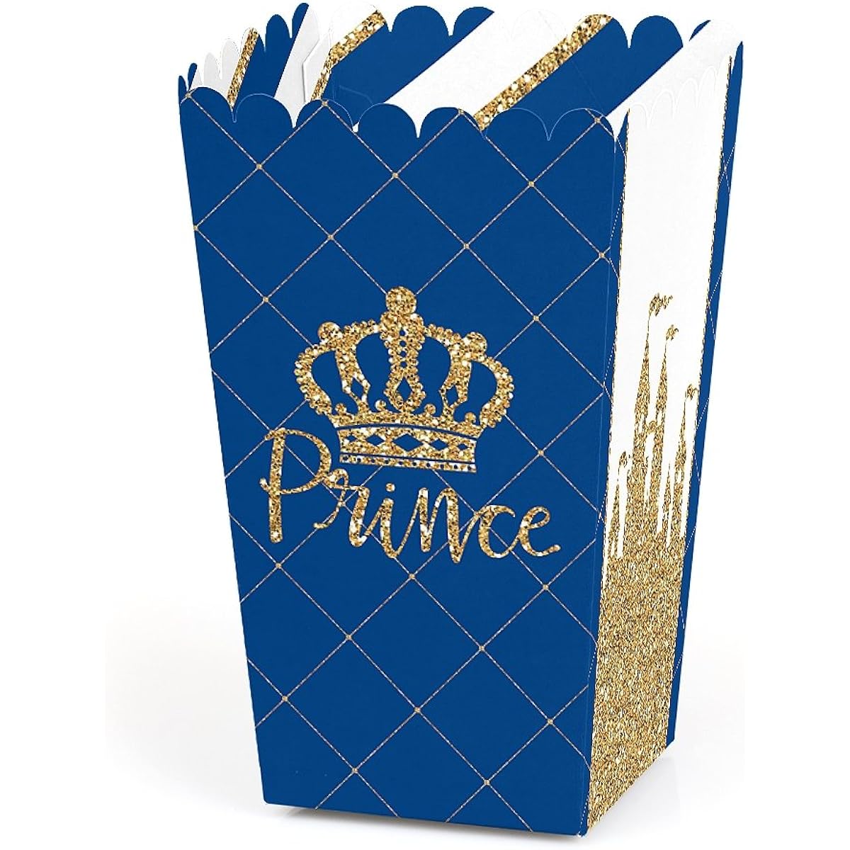 Royal Prince Charming - Baby Shower or Birthday Party Favor Popcorn Treat Boxes - Set of 12