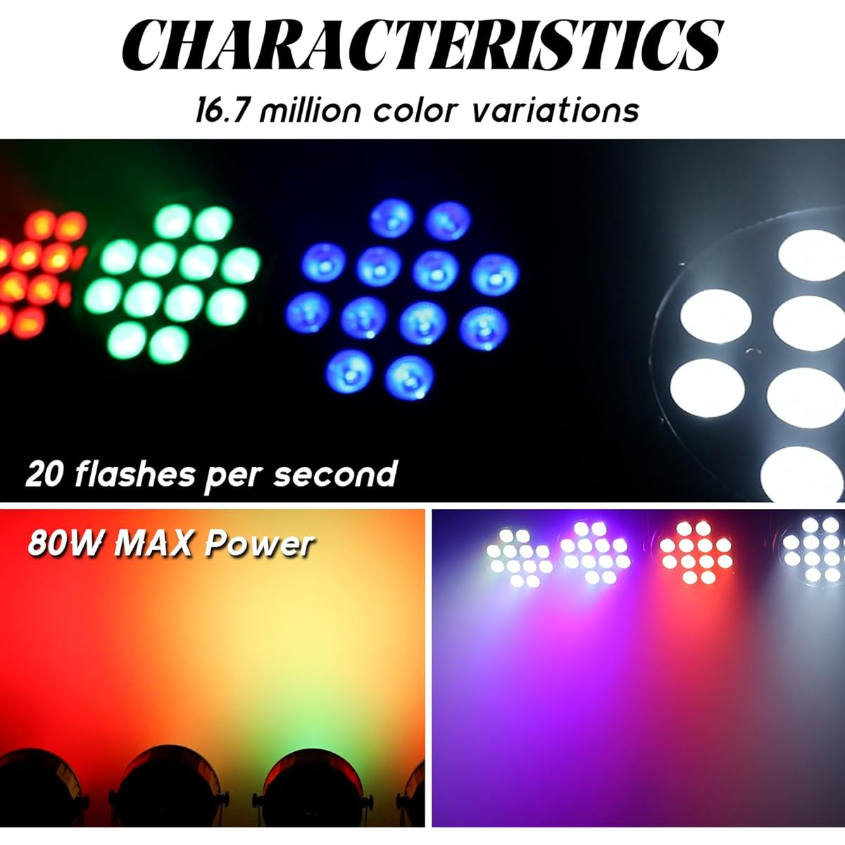 Par Lights for Stage Lighting 12 LED Par Can DJ Light RGBW Mixed Effect Sound Activation Fade Flash Strobe DMX Lighting for Event Party Show Wedding Festival Bar