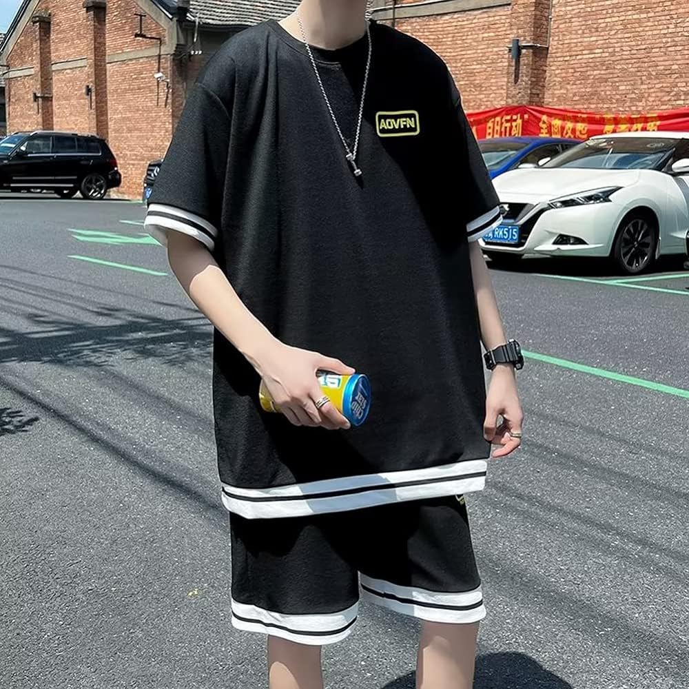 [KOTRBOY] Summer Clothing, Men's T-shirt, Short Sleeve, Top and Bottom Set, Large Size, Loose, Stylish, Jersey, Top and Bottom, Sweatshirt, Clothes, Pants, Up, Stretch Sportswear, Setup, Men's