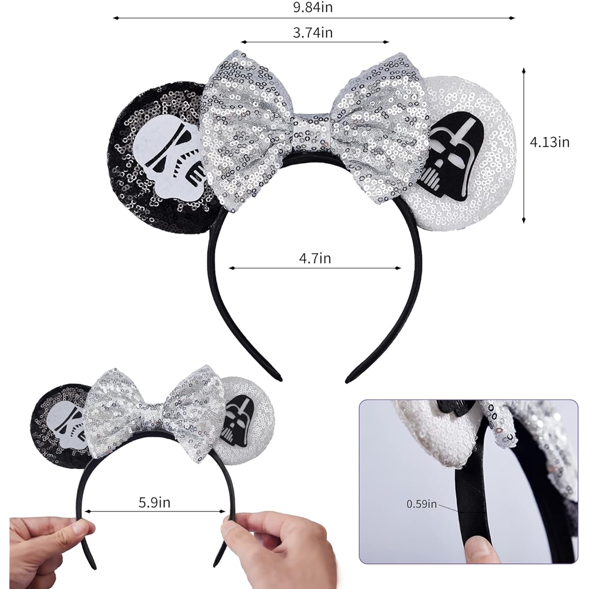 FANYITY Mouse Ears Headband Sequin Hairband for Girls Women Boys Party 2pcs
