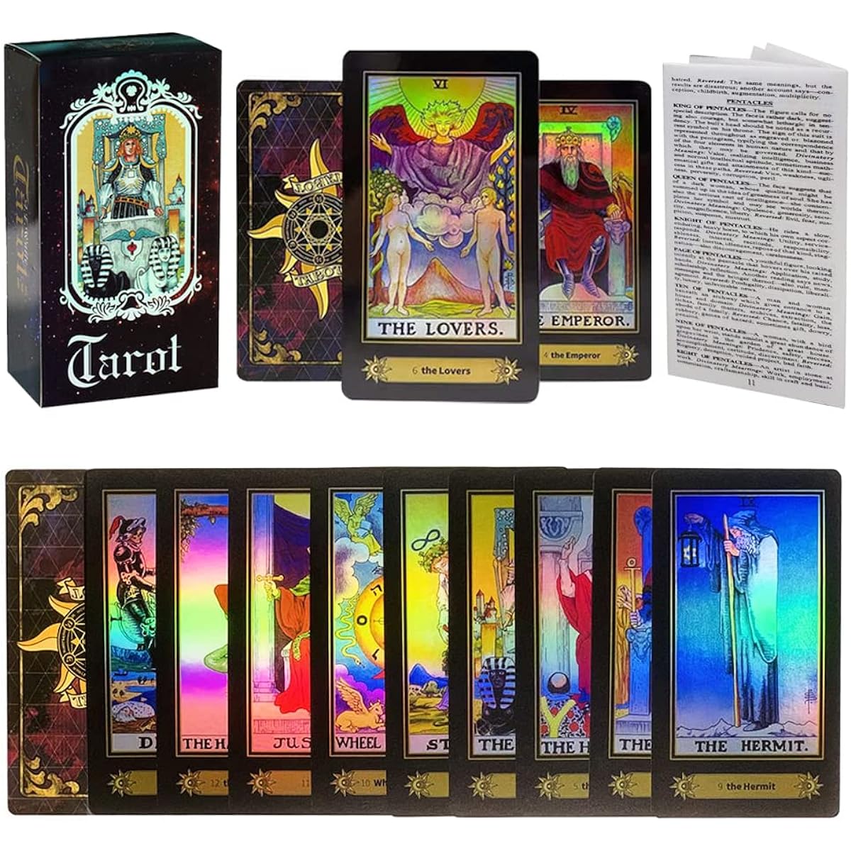 VOVOH Tarot Cards Holographic Tarot Deck for Beginners 78 Classic Tarot Cards Laser Surface with Guidebook Meaningful Tarot Cards (English Version)