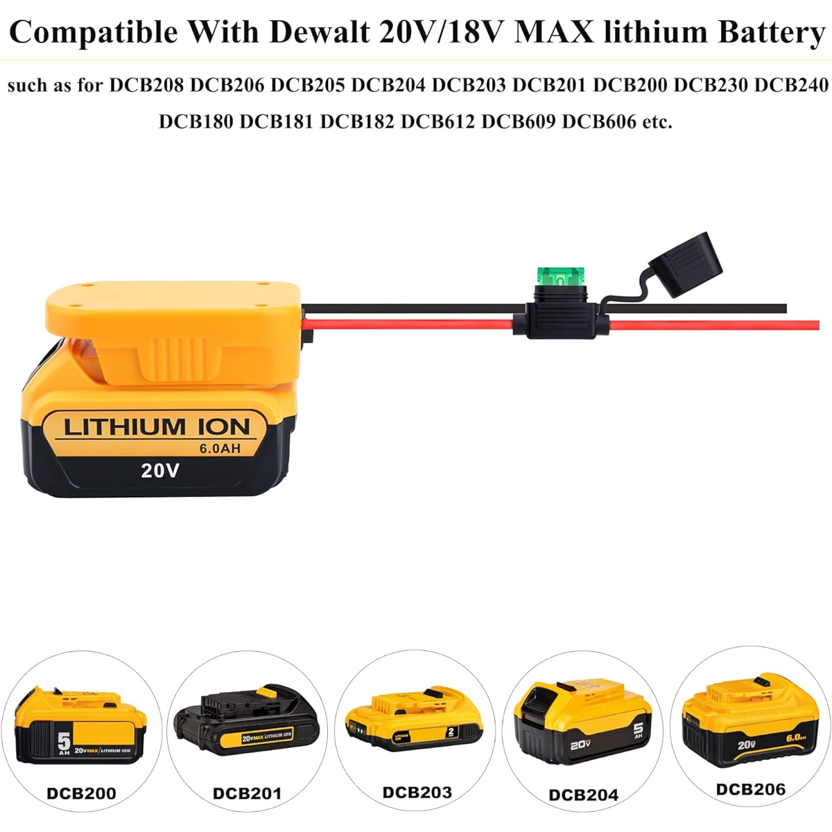 Dewalt 20V Battery Adapter Power Wheels Battery Converter Kit with Fuse & Wire Terminals 12AWG Wire Power Connector for DIY RC Car Toys Robotics RC Truck