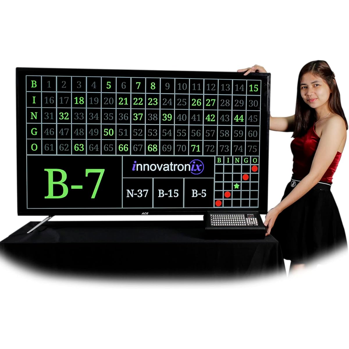 INNOVATRONIX Bingo Flashboard Controller - US Version 75 Balls - 8m/26ft and 1m/3.28ft HDMI Cable & DC 5V Power Supply - For Gaming | TV Not Included