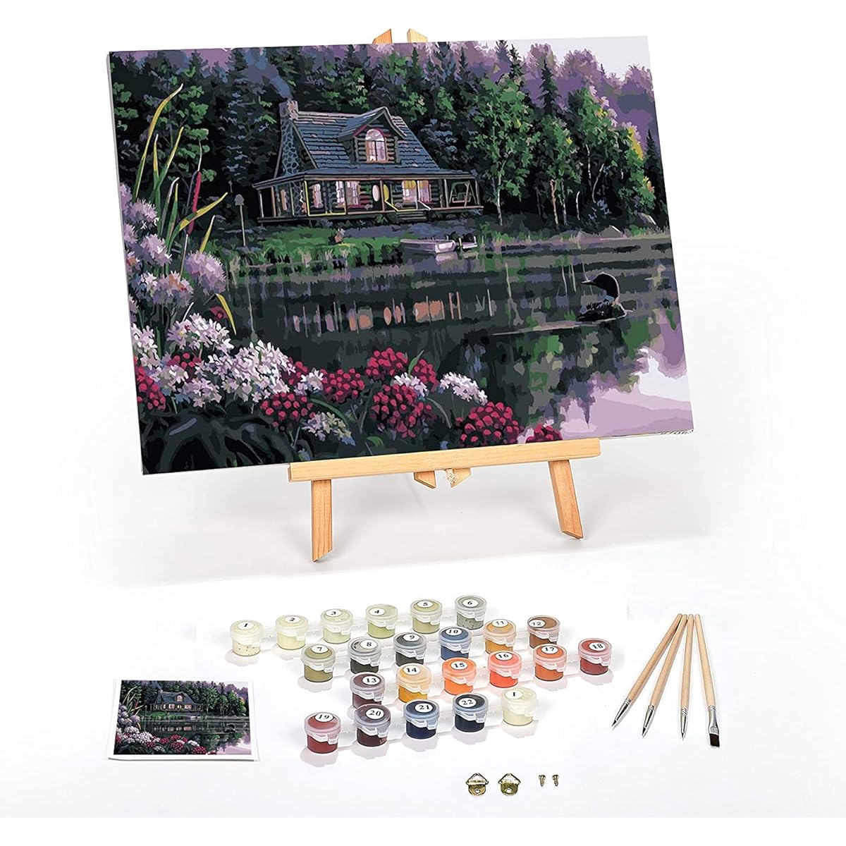 Ledgebay Paint by Numbers Framed Canvas for Adults: Paint by Numbers Kit for Beginners to Advanced Artists - Kit Includes Acrylic Paints, 4 Brushes and Tabletop Easel (Water-Still, 16" x 20" Framed)