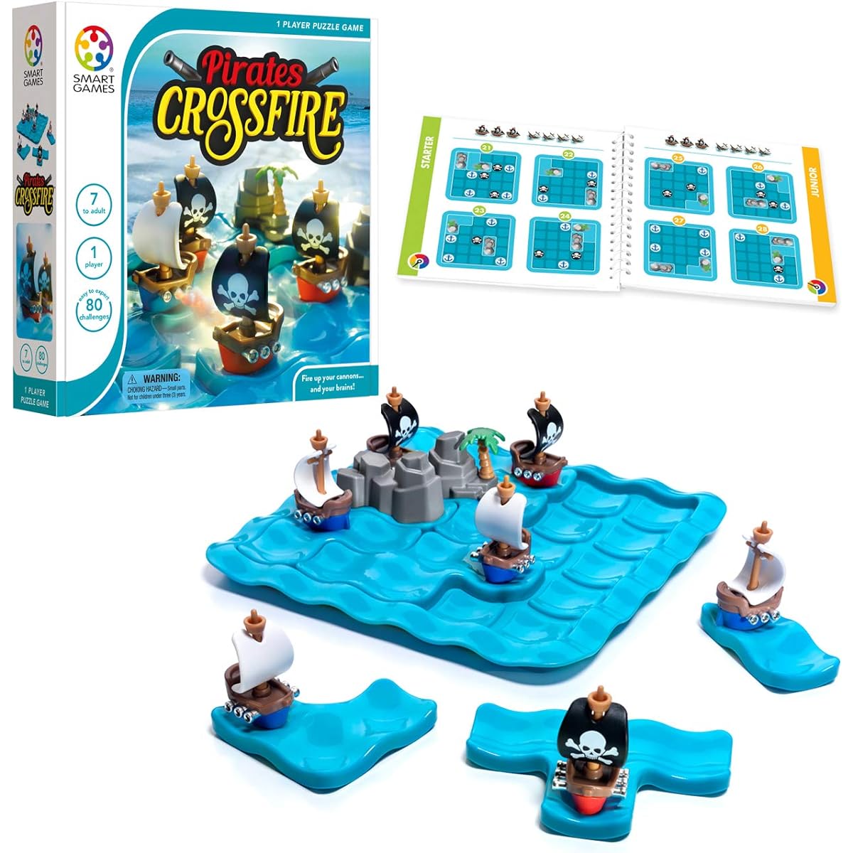 SmartGames Pirates Crossfire Board Game 80 Challenges and 4 Play Modes Ages 7+