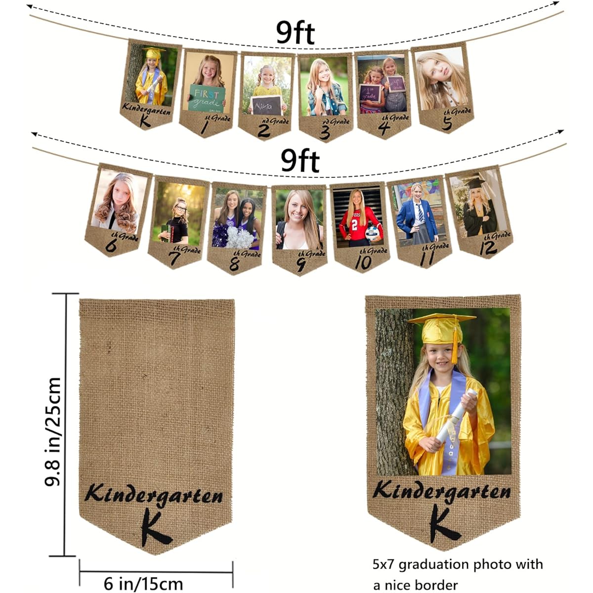 Graduation Decorations 2023 Graduation Photo Banner Burlap Rustic Graduation Party Decorations 2023 K-12 Graduation Party Photo Display for High School Seniors 2023 Graduation Party Decor TD136