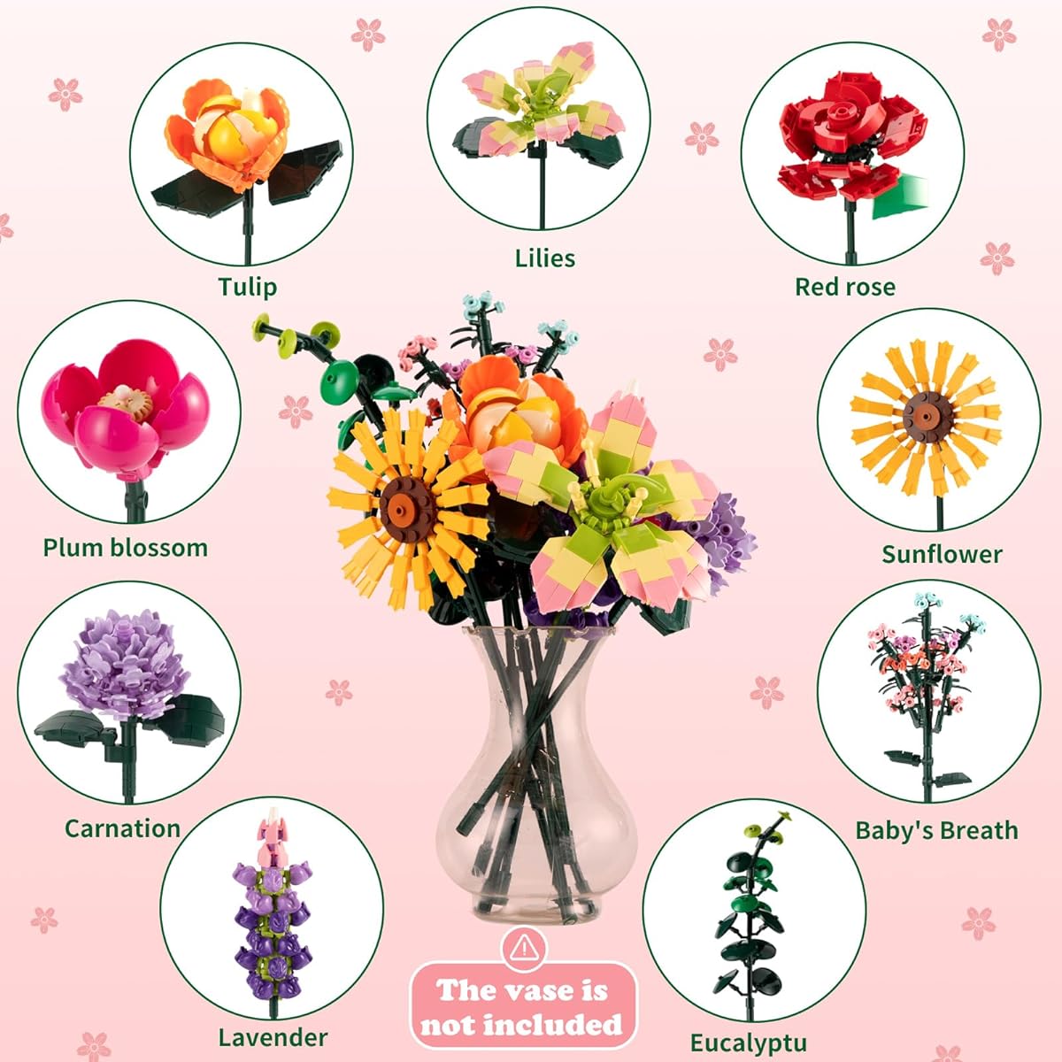 Flower Bouquet Assembly Toy 845 Pieces Office Home Decoration Botanical Collection Flower Assembly Set for Children Girls Women Valentine's Day Mother's Day Birthday