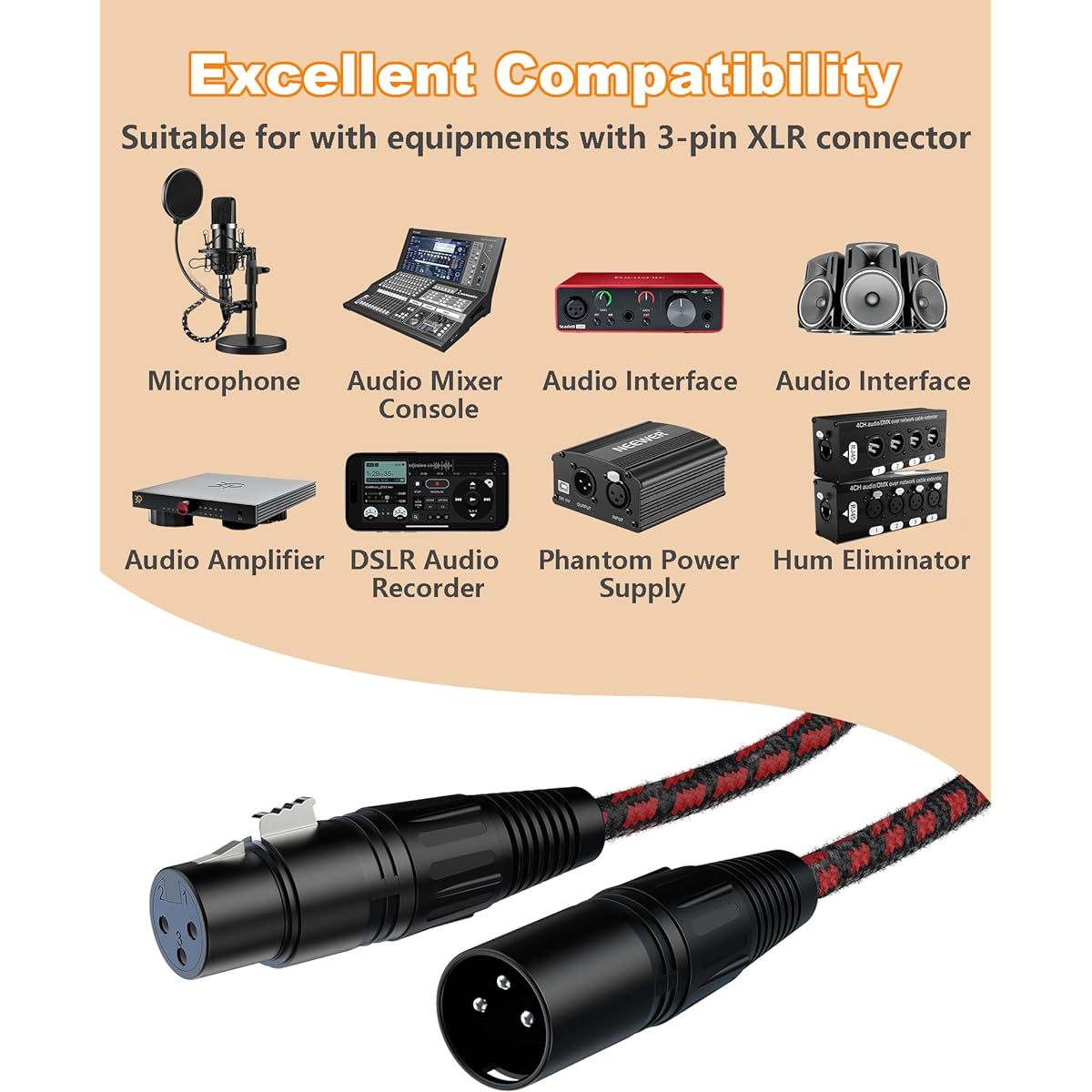 VANDESAIL Cable XLR XLR Cable 6ft 6 Pack XLR Microphone Cable 3 Pin Male to Female Balanced Microphone Cable XLR to XLR Speaker Heavy Duty Microphone Patch Cord