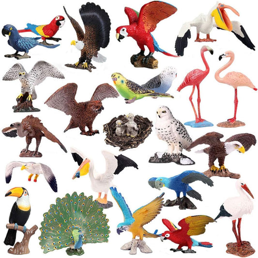 JOKFEICE Animal Figures 23 Pieces Realistic Plastic Bird Toy Set with Peacock Macaw Parrot Pelican Crane and More Science Project Learning Education Toys Birthday Gifts for Kids Toddlers