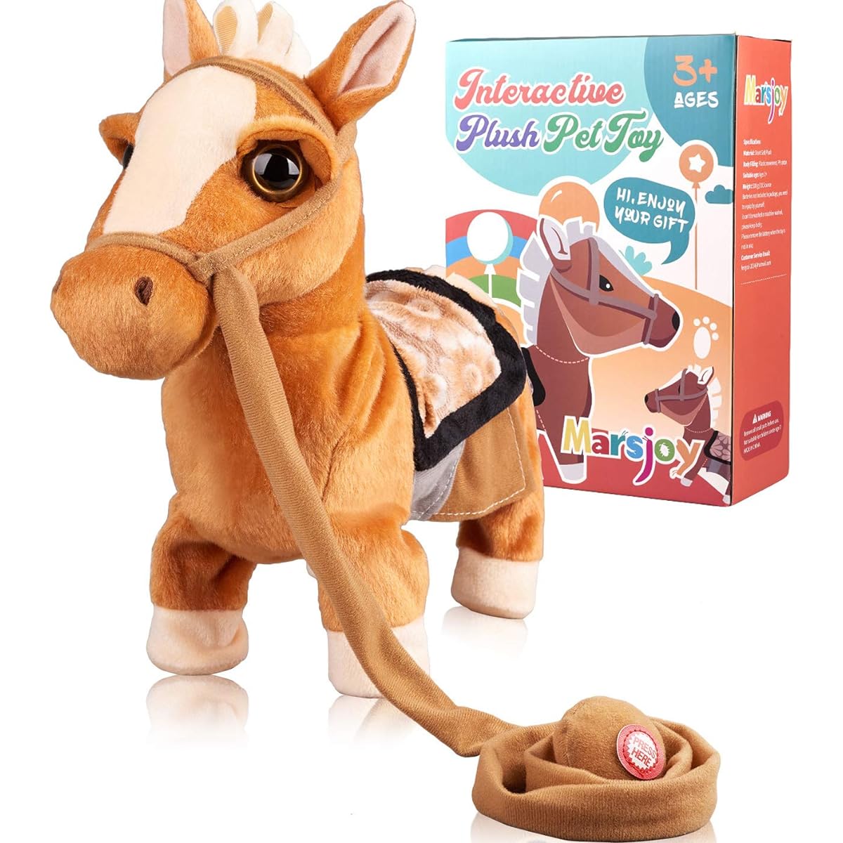 Walking Pony Toy Musical Singing Dancing Plush Interactive Pony Walk Along Horse Stuffed Animal with Leash Swinging Head and Butt Toy for Boys Girls Kids Ages 3+ Height: 11.8"