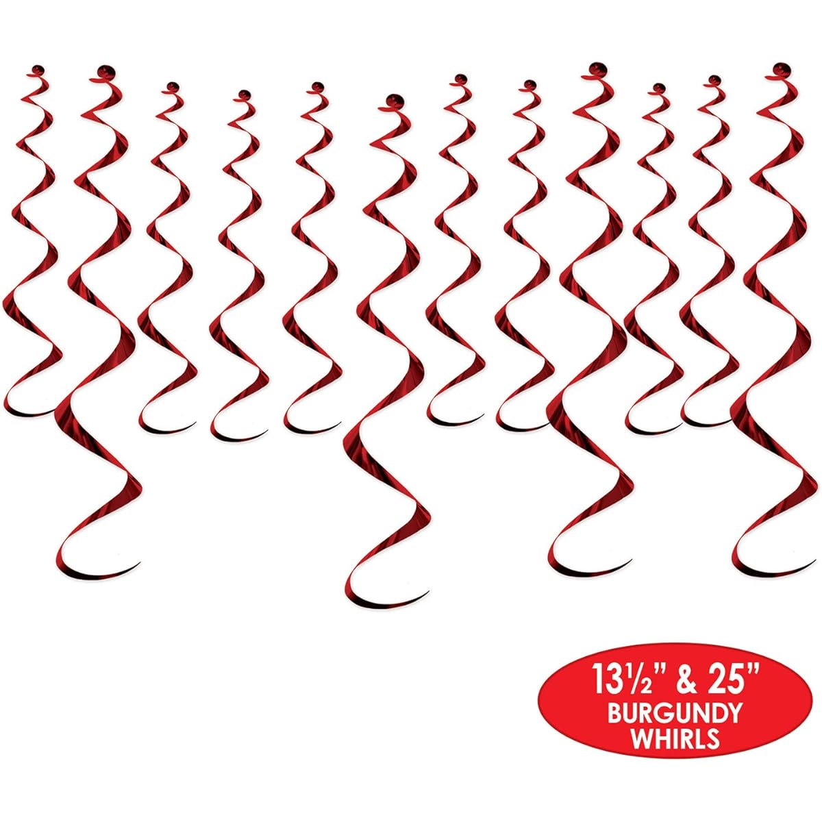 Beistle 24 Piece Metallic Plastic Swirls and Swirls for Birthday Party, Baby Shower, Graduation, Wedding Reception, 13.5" & 25" Burgundy