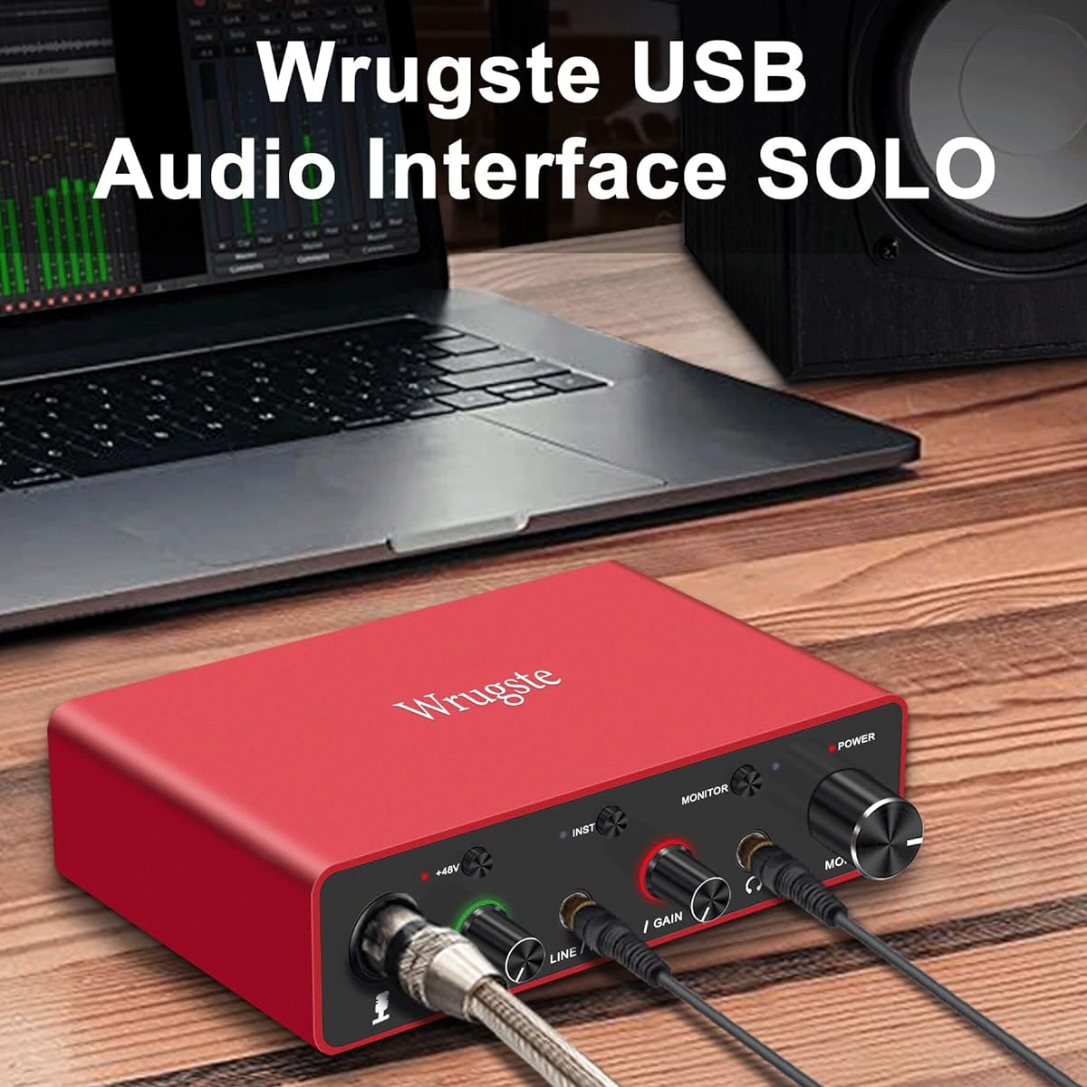 Wrugste USB Audio Interface Solo(24bit/192kHz)+48V Phantom Power Computer Recording Podcasting and Streaming Plug and Play Upgraded XLR Audio Interface for Content Creators Musicians