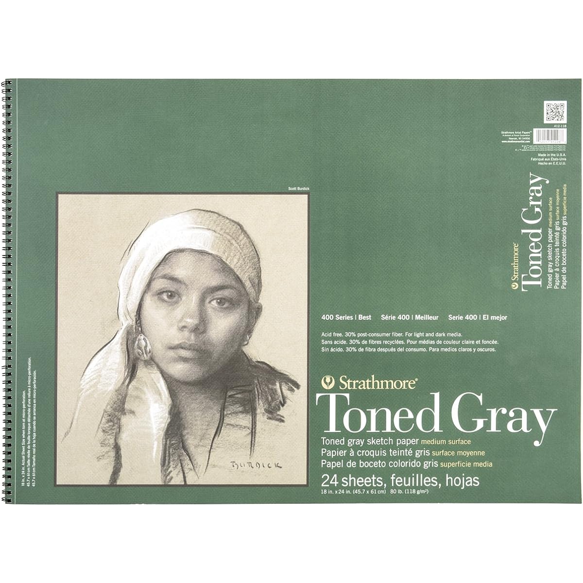 Strathmore STR-412-118 24 Sheet Toned Gray Sketch Pad, 18 by 24 by Strathmore