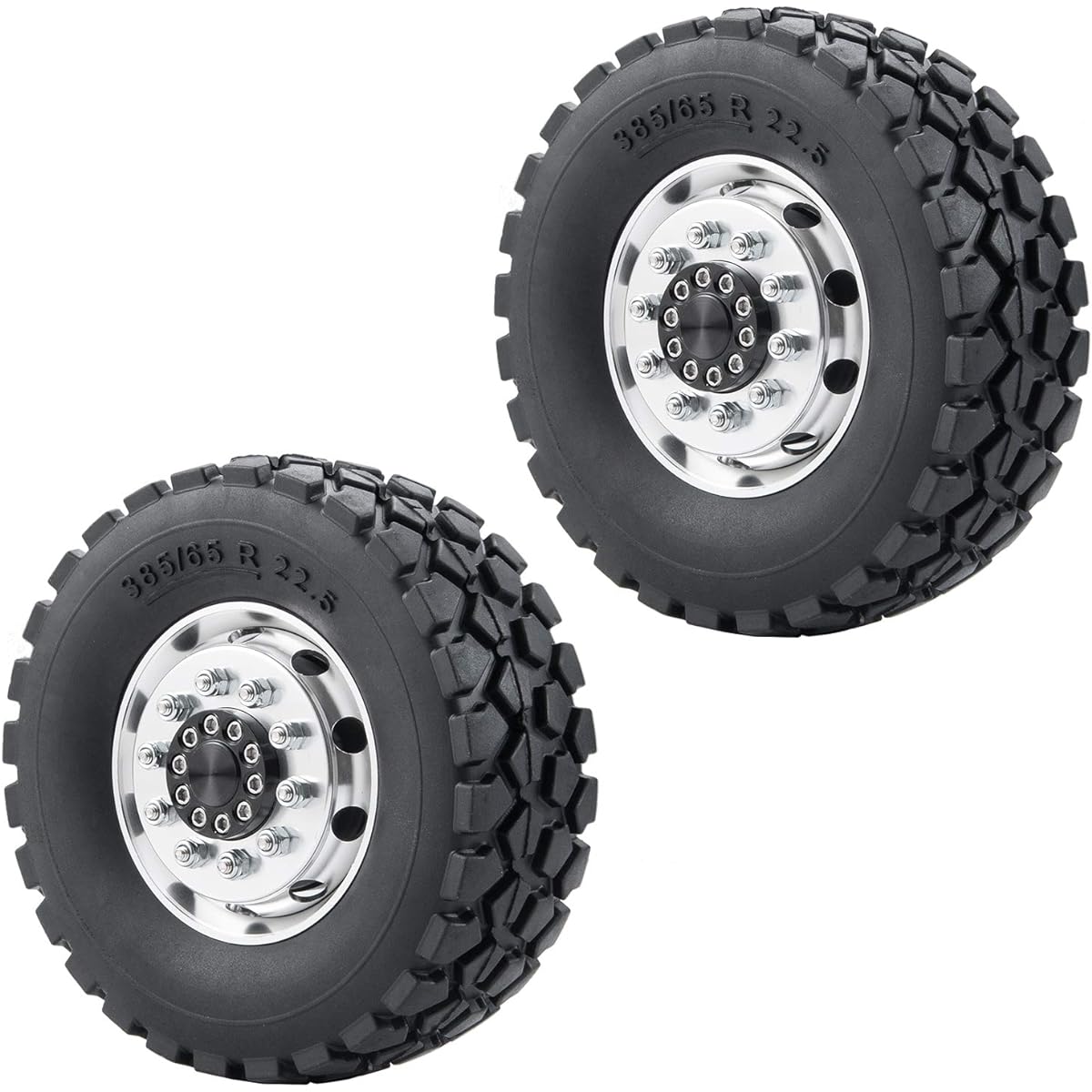 Que-T Metal Front Wheel Rim Hub & Rubber Tire for 1/14 RC Tamiya Tractor Climbing Trailer Car 2 Pack