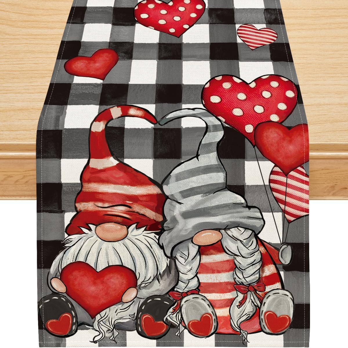 Siilues Valentine Table Runner, Sweet Valentine's Day Decorations, Funny Gnome Valentine Table Runner for Table Seasonal Spring Holiday Decor Indoor Outdoor Dining Table Decorations (13" x 60")