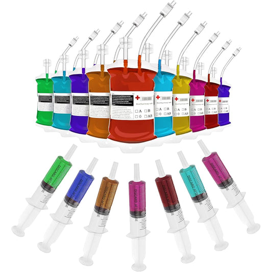 20 Pack Halloween Party Cups with 10 (11.8 oz) Drinkable Blood Bags IV Bags and 10 Party Syringes (2 oz) Reusable Halloween Drink Containers Zombie Party Supplies