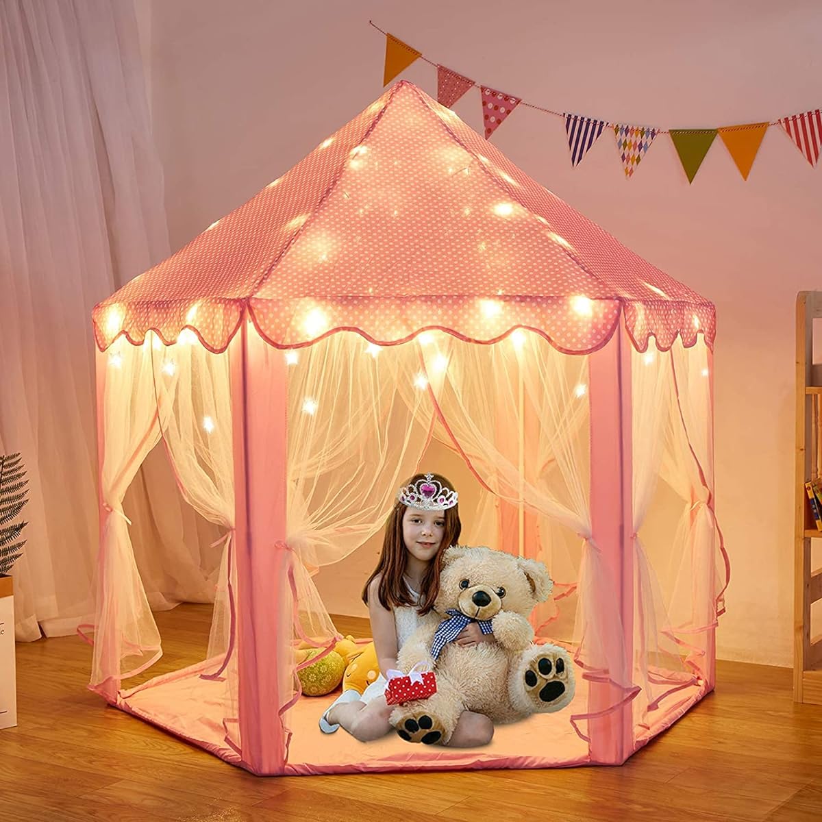 TTLOJ Kids New Year Gift Play Tent Starlight Crown with Stick for Girls Boys Princess Castle Toy Tent Large Playhouse for Girls Toddlers Kids Playhouse Teepee Tent Indoor Outdoor