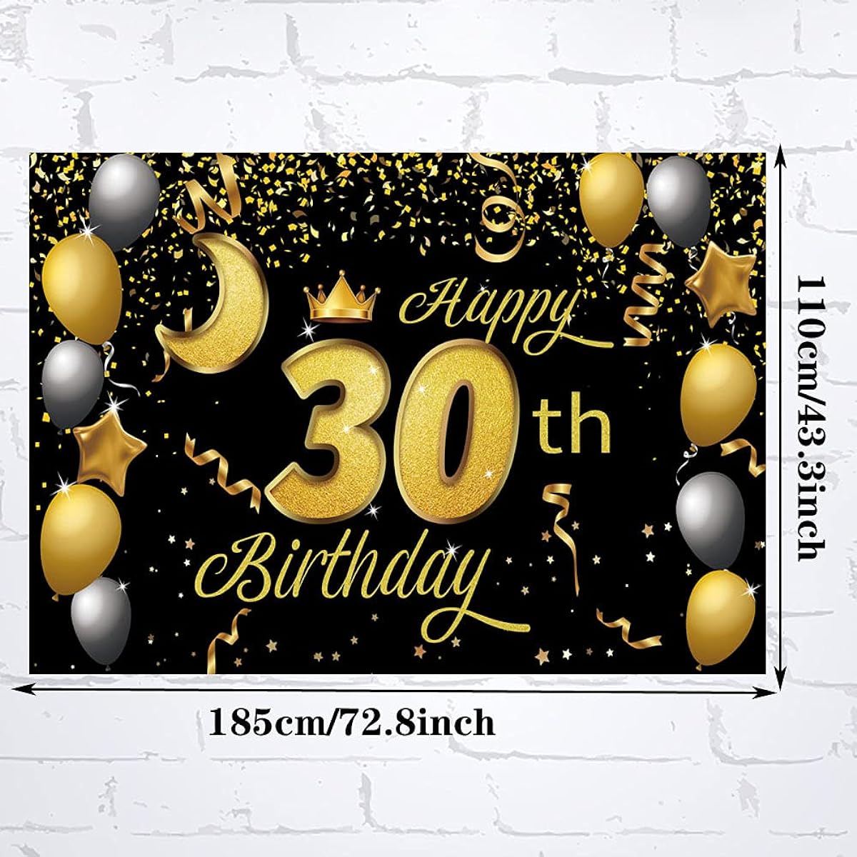 Sweet Happy 30th Birthday Background Banner Poster 30th Birthday Party Decorations 30th Birthday Party Supplies 30th Photo Backdrop for Girls Boys Women Men - Black Gold 72.8 x 43.3 inches