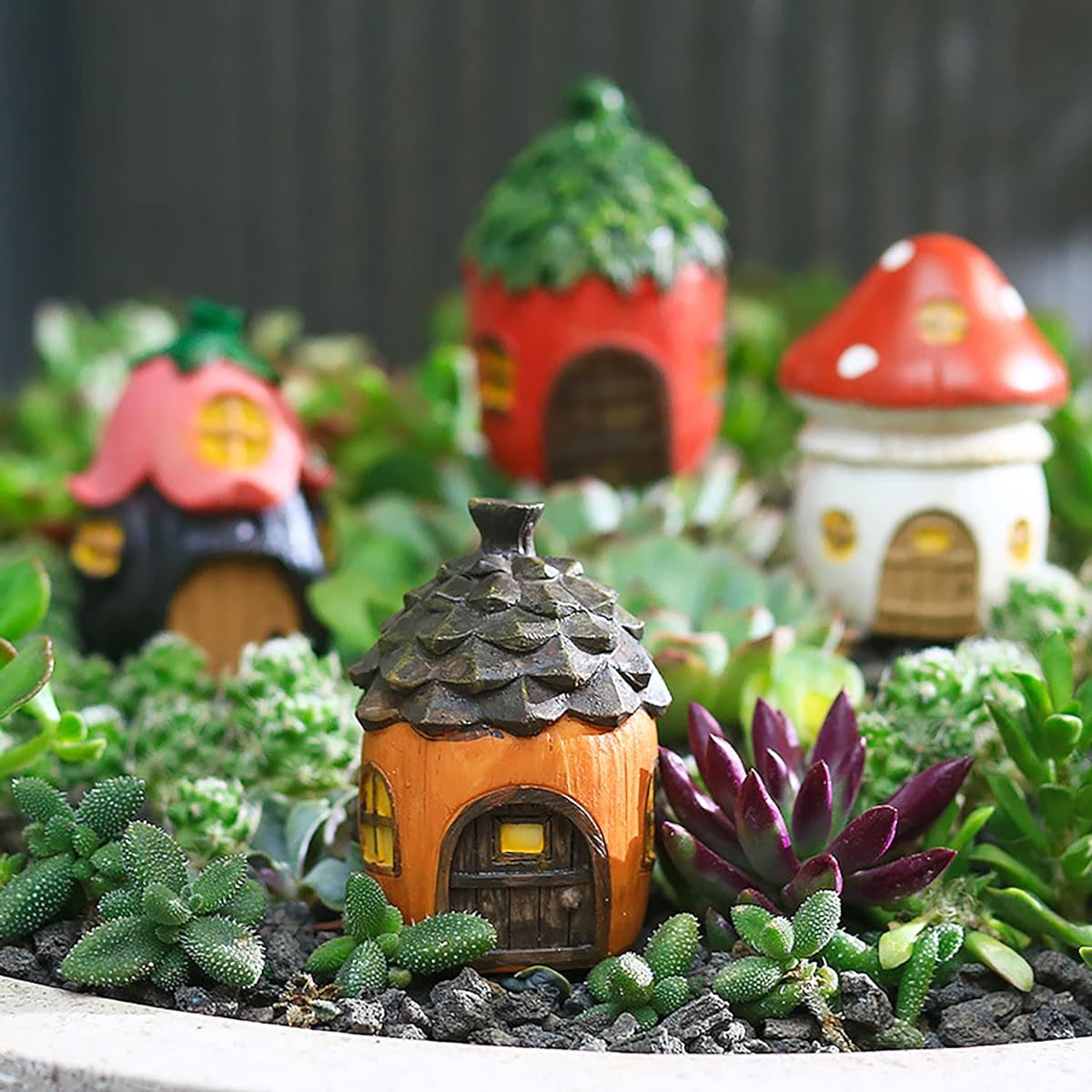 Flocovers 4 Pieces Gnome Mushroom Decorations Resin 3" Small DIY Fairy Garden Gnome House Patio Decor Yard Decor Outdoor Housewarming Gift