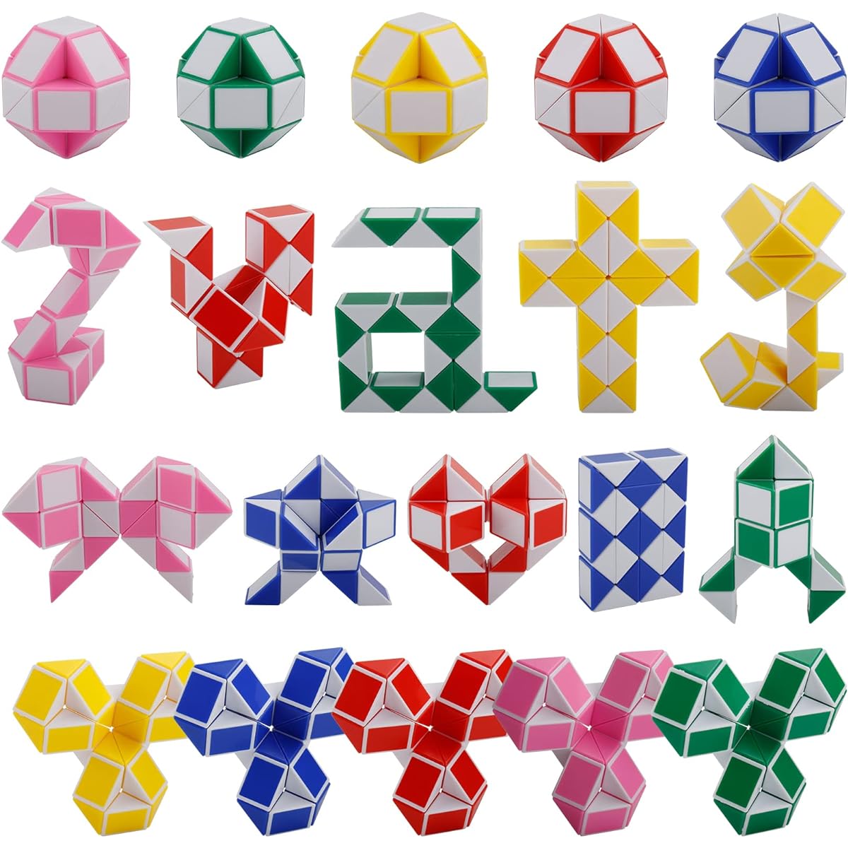 LENDOD 20 Pack 24 Blocks Party Favors Medium Magic Snake Cube Fidget Toy Snake Cube Twist Puzzle Magic Speed Cube Toys for Kids Party Bag Fillers Party Supplies Classroom Rewards and More