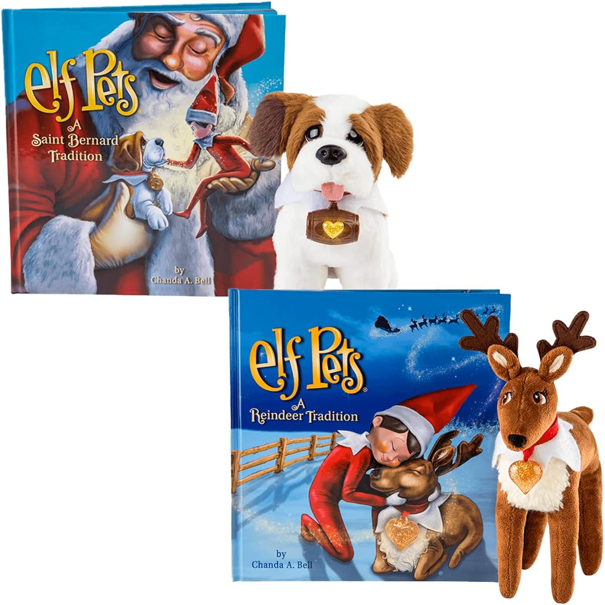 The Elf on the Shelf Elf Pets 2 Pack - St. Bernard Traditions and Reindeer Traditions with Joy Travel Bag