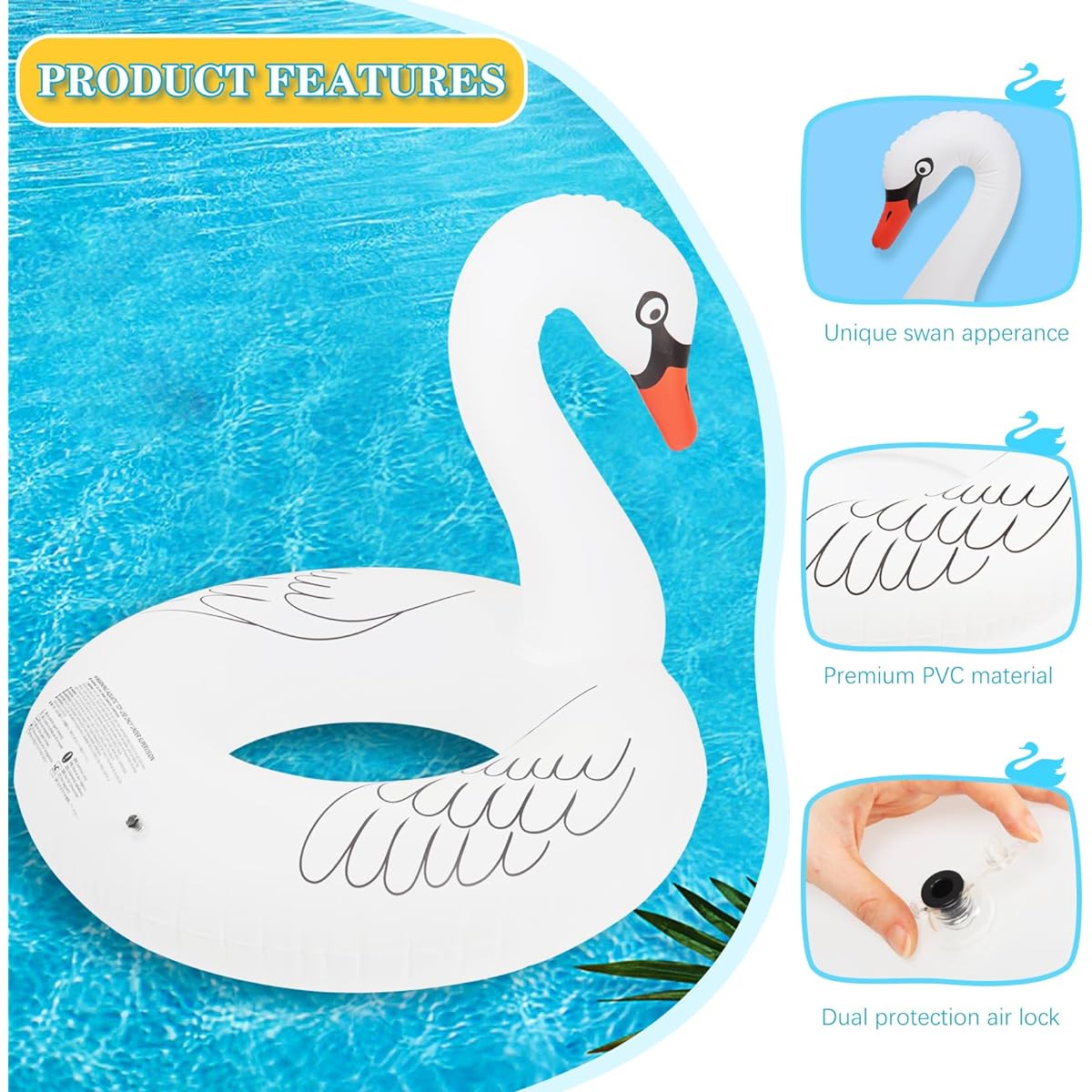 Sinbyuer Swan Inflatable Pool Floats, Large Pool Floats Water Floats for Adults, 42" Pool Inner Tubes, Swim Tube Rings with High Speed Valve, Blow Up Floats, Pool Lounge Floats, Beach Floats for Ocean