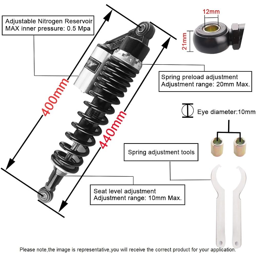 GZYF Motorcycle Rear Shock Absorber Rear Suspension 400mm Adjustable Tank Included Universal Blue