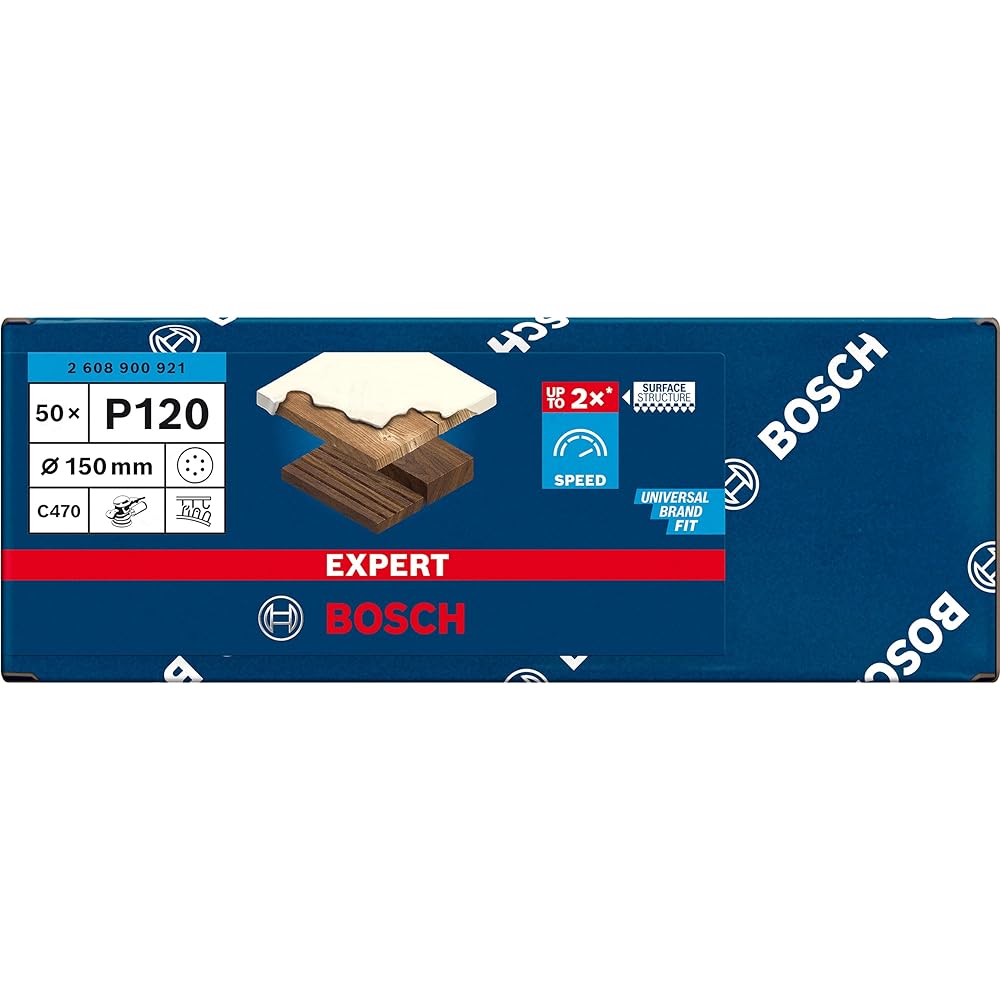 EXPERT C470 Sandpaper 6 Holes for Bosch Professional 50x Random Orbital Sander (Painted Wood, Hardwood, Disc Diameter 150 mm, Grain Size # 120, Accessories Random Orbital Sander)