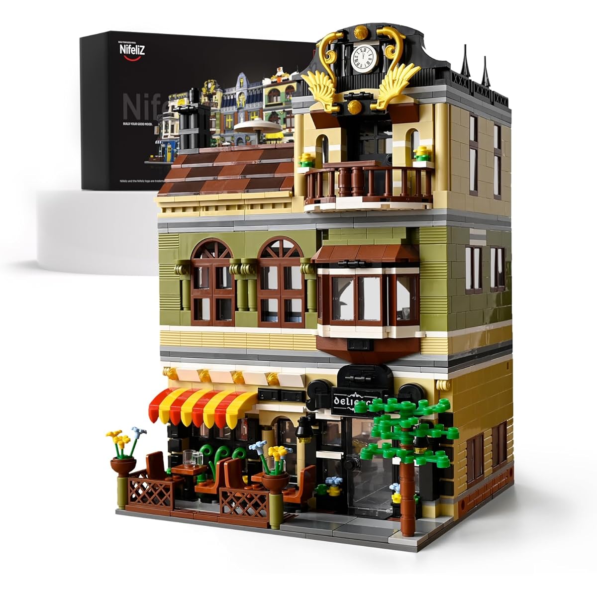 Nifeliz Chinese Restaurant 3-Story Dining Room Building Block Kit Brick Restaurant Display Model for Adults Gifts (1326 Pieces), Medium, Corlorful